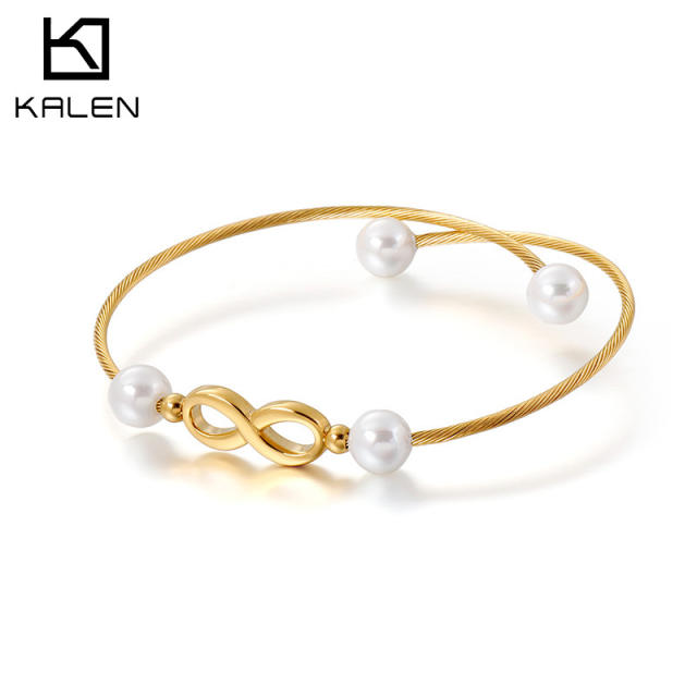 Infinite pearl titanium steel open bangle