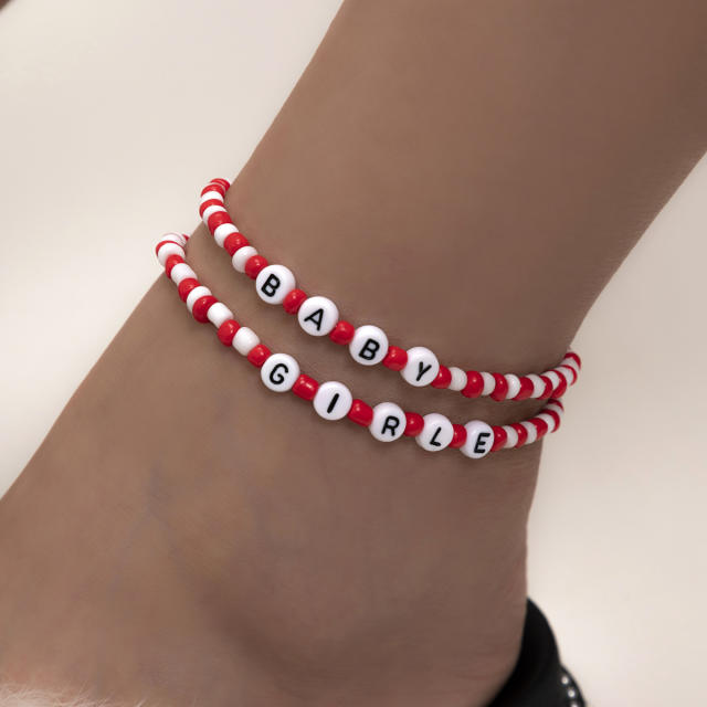 Sees beads letters anklet 2 pcs set