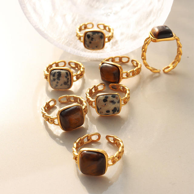 Natural tiger eye stone stainless steel opening rings