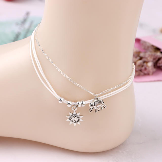 Sunflower  elephant double layers chain anklet