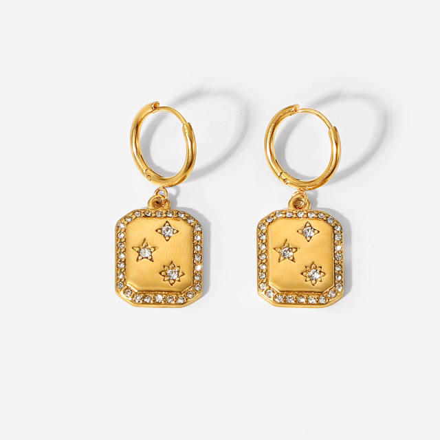 18KG stainless steel diamond star square huggie earrings