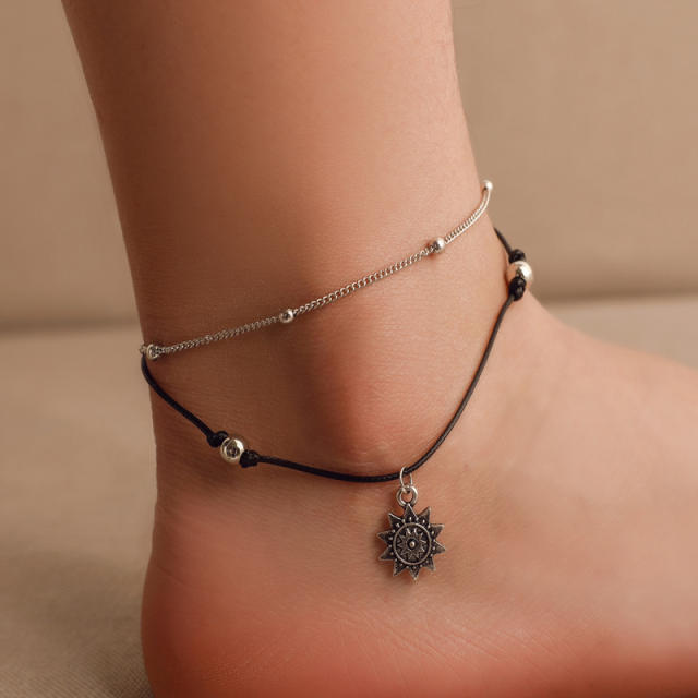 Sun flower pendant double-layer chain anklet