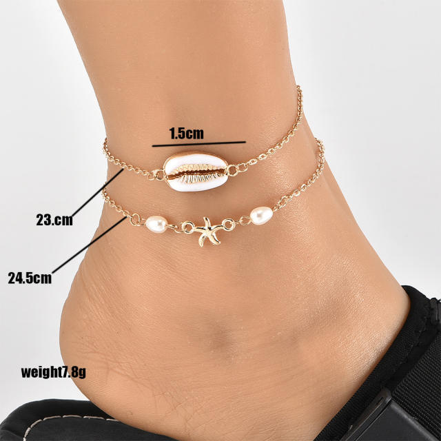 Shell starfish double-layer chain anklet