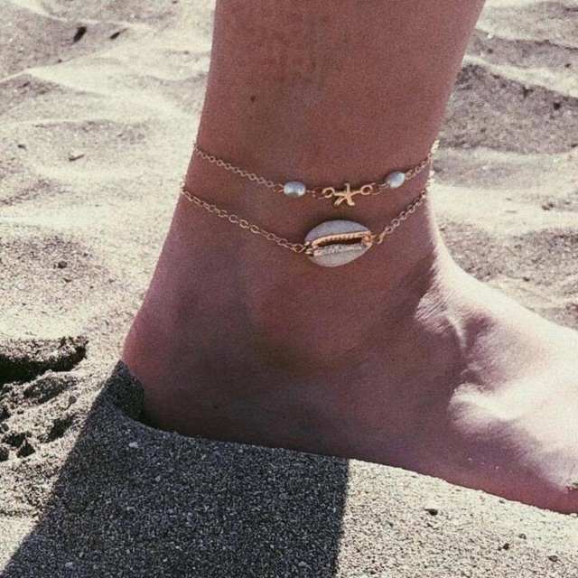 Shell starfish double-layer chain anklet