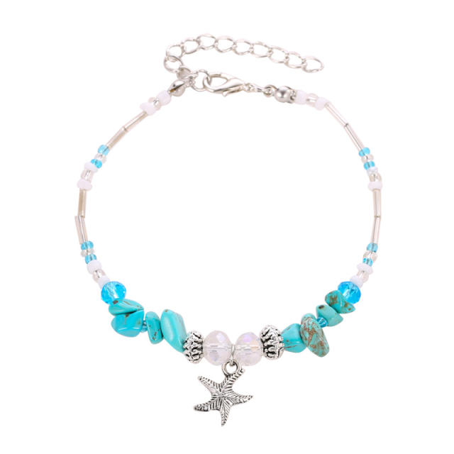 Bohemian starfish natural stone conch shell beads anklet