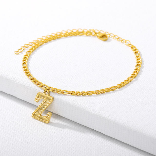 Stainless steel initial letter figaro chain anklet