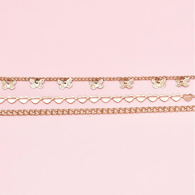 Butterfly Pendant multi-layer chain anklet