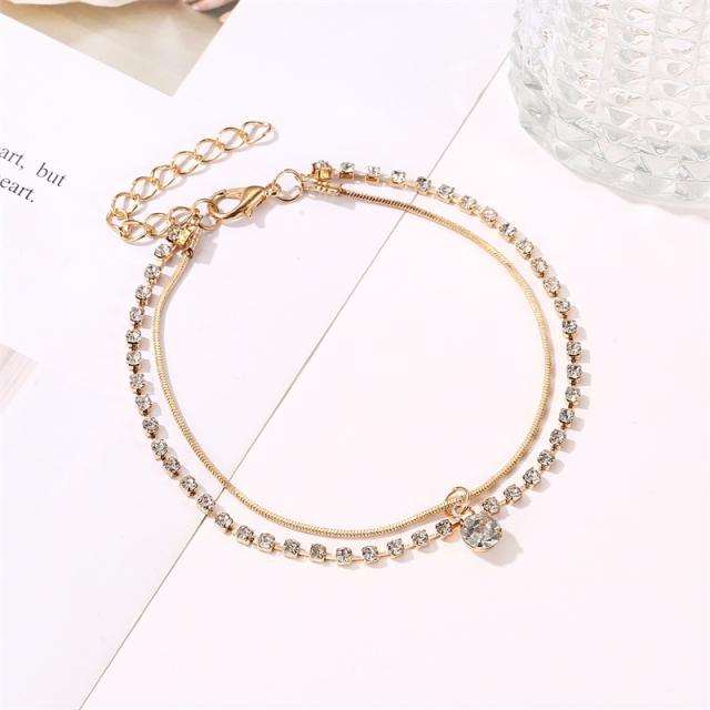 Rhinestone double-layer chain anklet