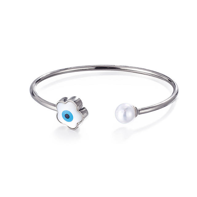 Evil eye titanium steel open bangle