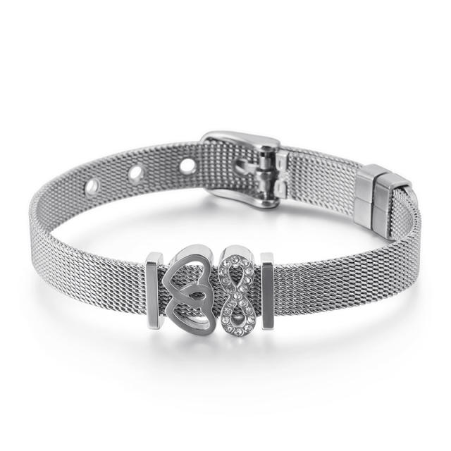Heart charm mesh bangle bracelet