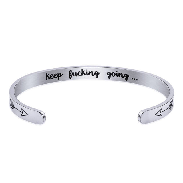 6mm Engraved inspirational titanium steel cuff bangle