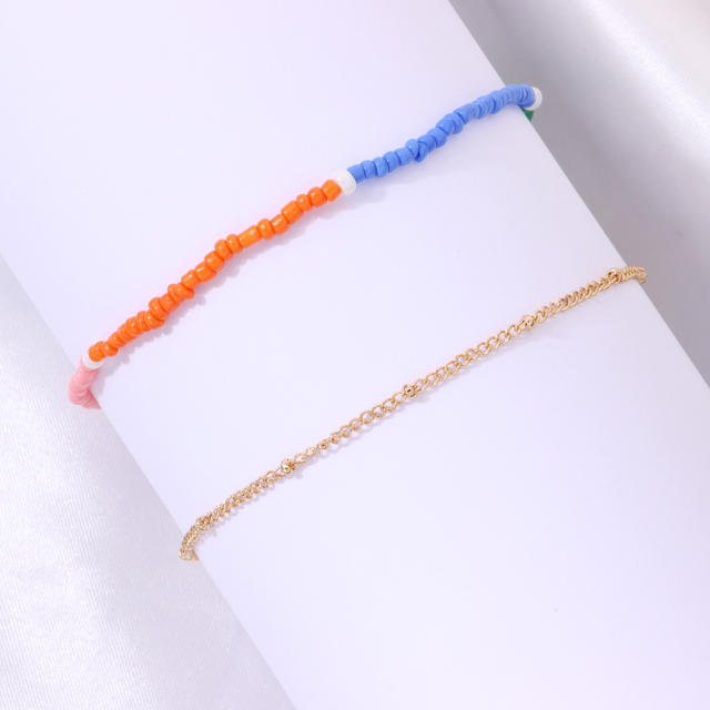 Seed beads chian anklet 2 pcs set