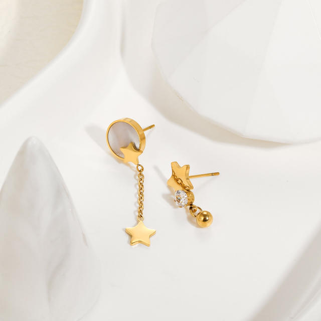 Stainless steel star asymmetrical earrings