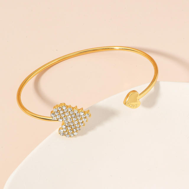 Full diamond heart open bangle