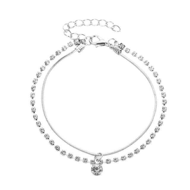 Rhinestone double-layer chain anklet