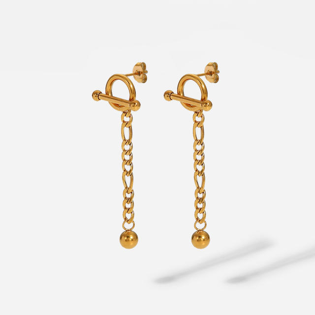 18KG figaro chain toggle earrings