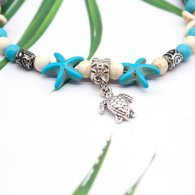 Tortoise charm beads anklet