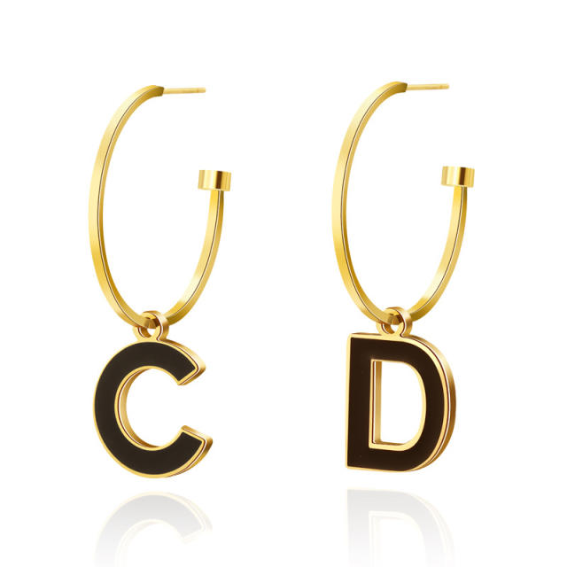 14KG enamel CD letter stainless steel earrings