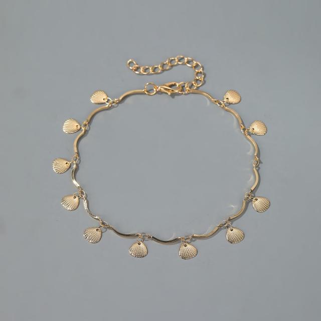 Metal shell pendant chain anklet