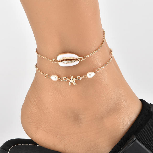 Shell starfish double-layer chain anklet