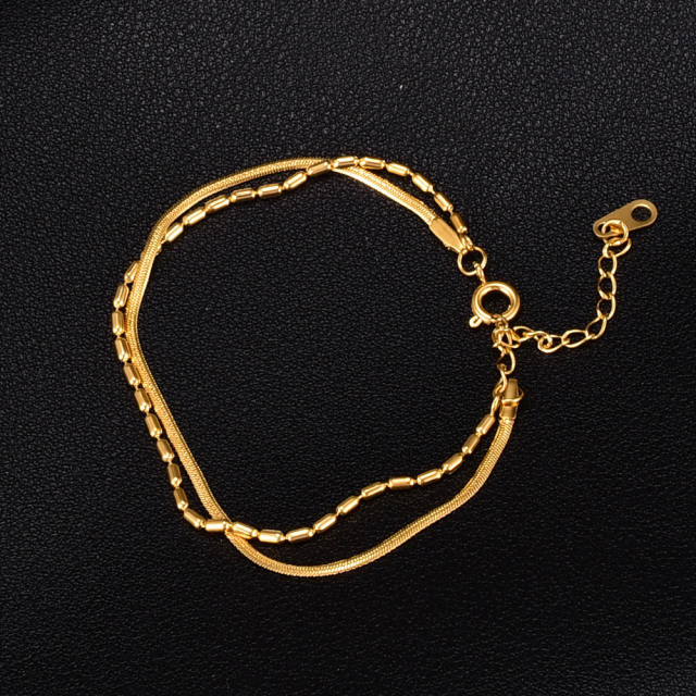 18KG stainless steel beaded chain snake chain layer bracelet 16+5cm