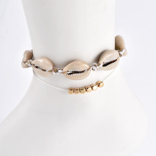 Shell metal beads rope anklet