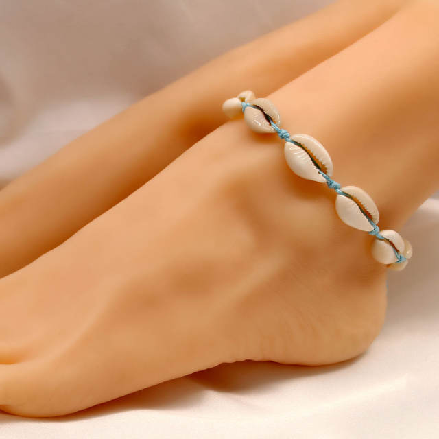 Shell wax string anklet