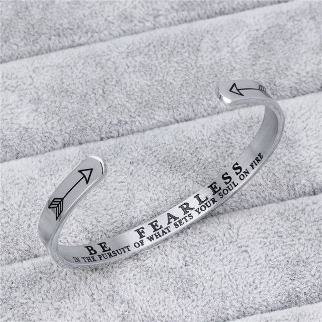 Engraved inspirational titanium steel cuff bangle
