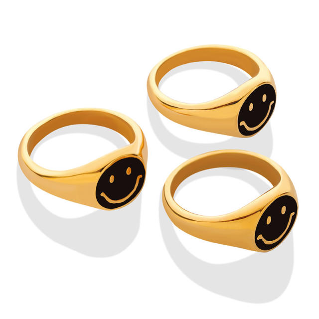 Enamel smilely face stainless steel signet rings