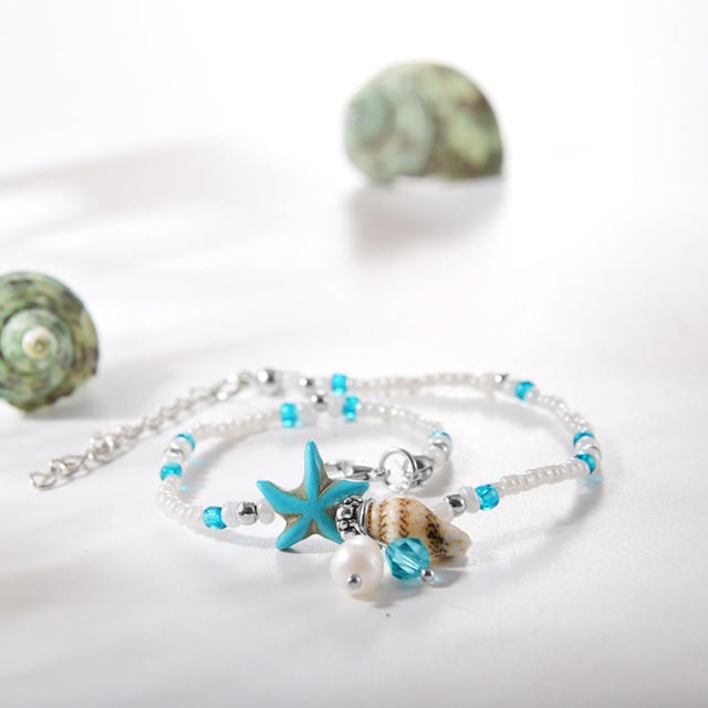 Starfish shell beads anklet Bohemian