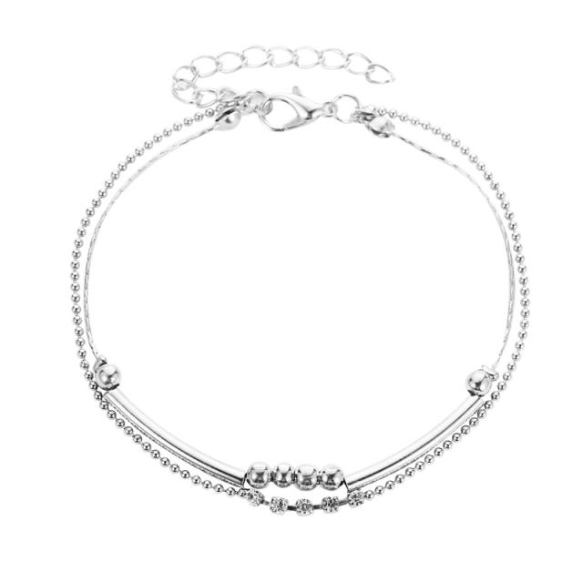 Alloy beads double-layer chain anklet