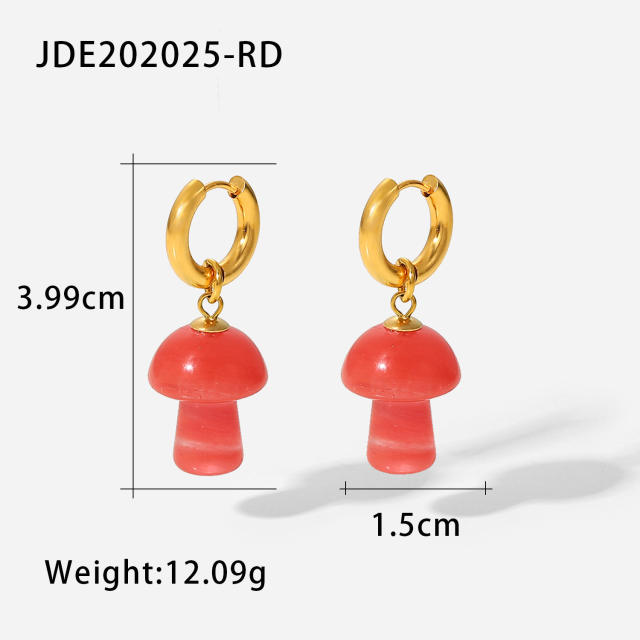 INS design stone mushroom 18KG huggie earrings