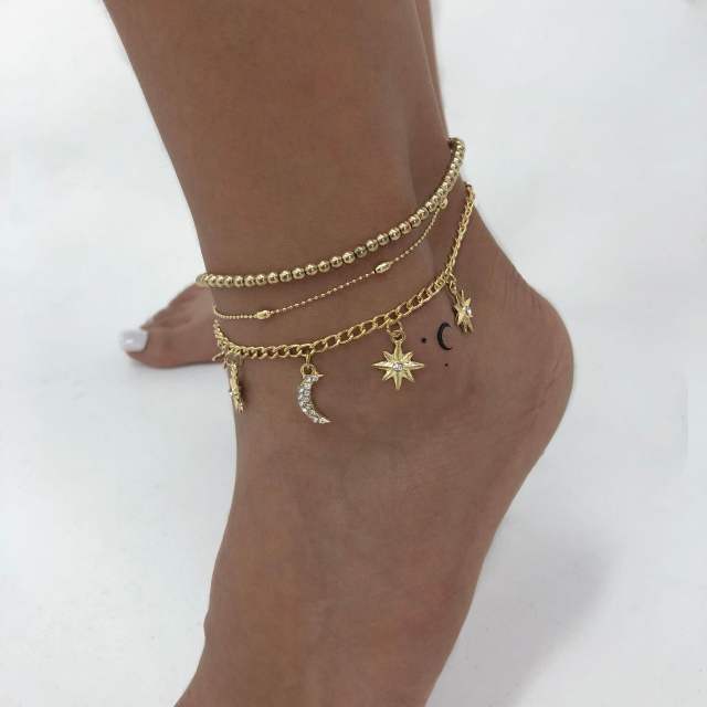 Three layers chain charm anklet