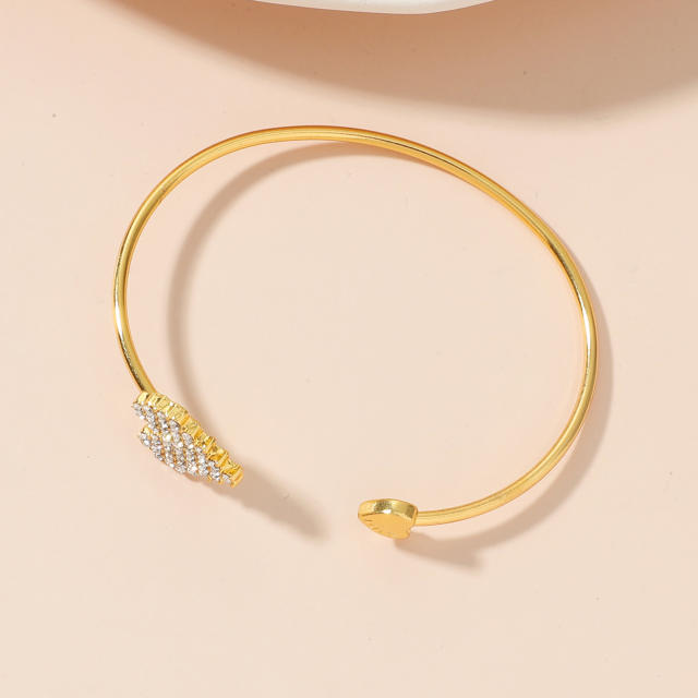 Full diamond heart open bangle