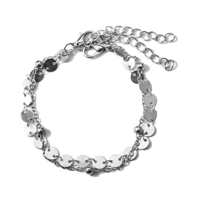 Metal sequins wafer double-layer chain anklet