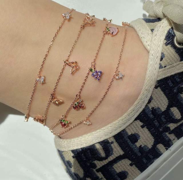 Butterfly Cherry pendant multi-layer chain anklet