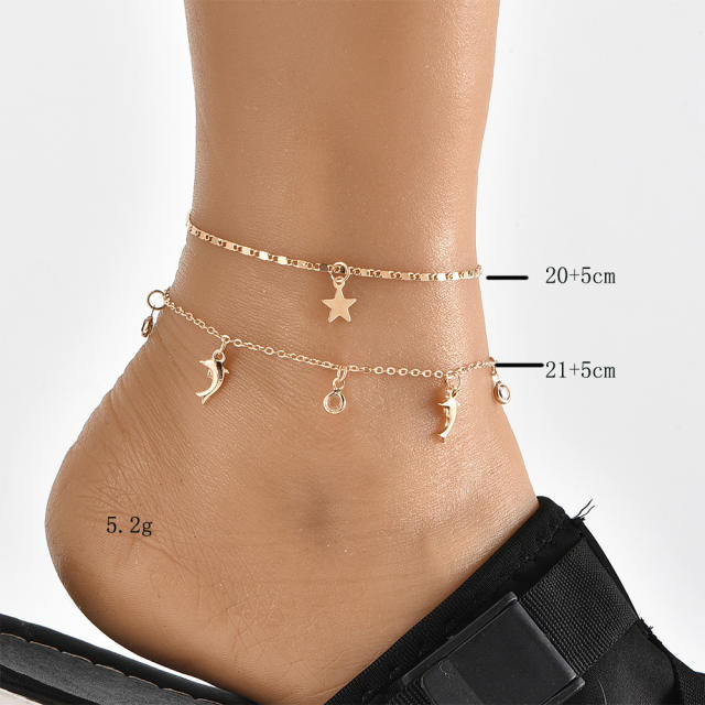 Star Moon double-layer chain anklet