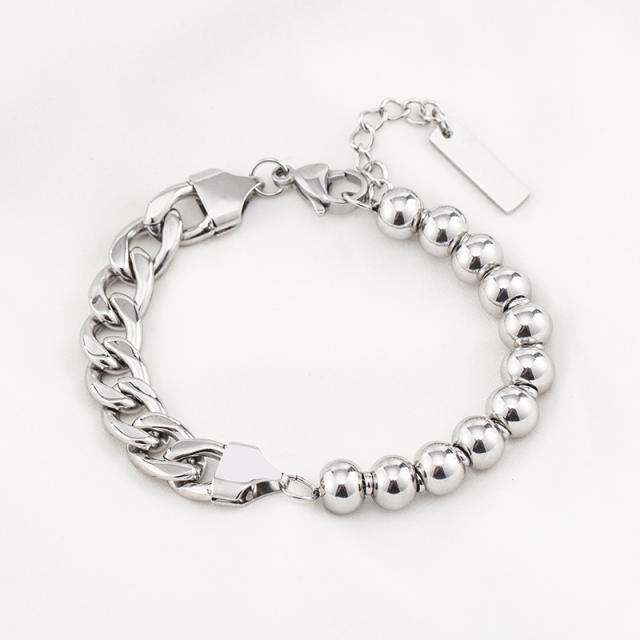 Stainless steel beaded chain bracelet