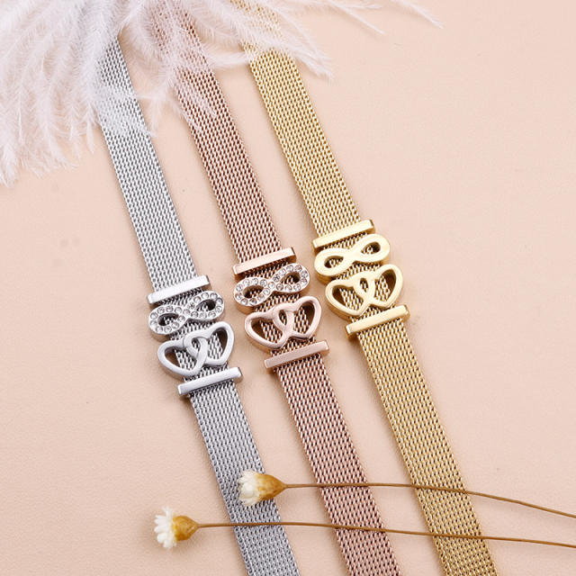 Heart charm mesh bangle bracelet
