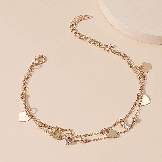 Heart pendant double-layer chain anklet