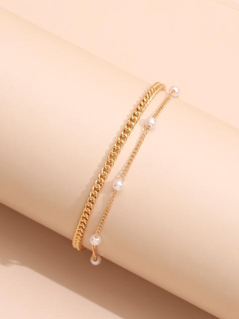 Pearl double-layer chain anklet