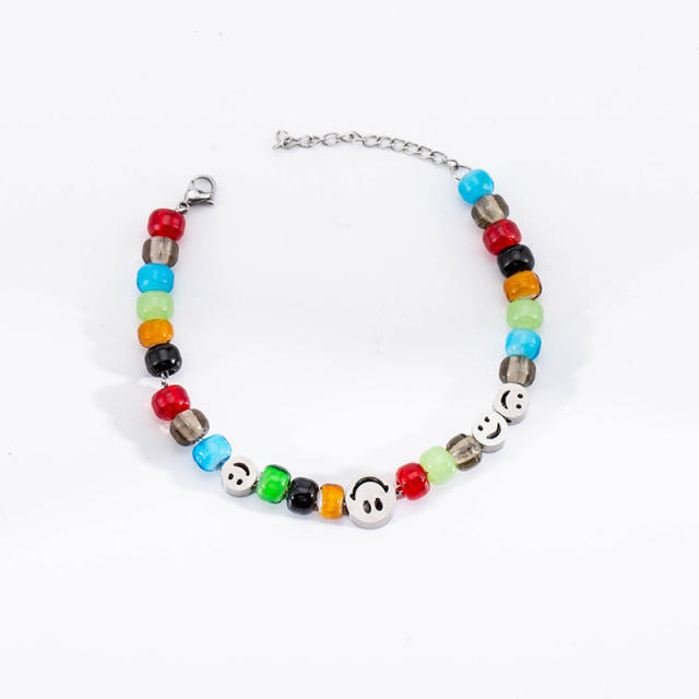 Stainless steel love square color glass beads bracelet