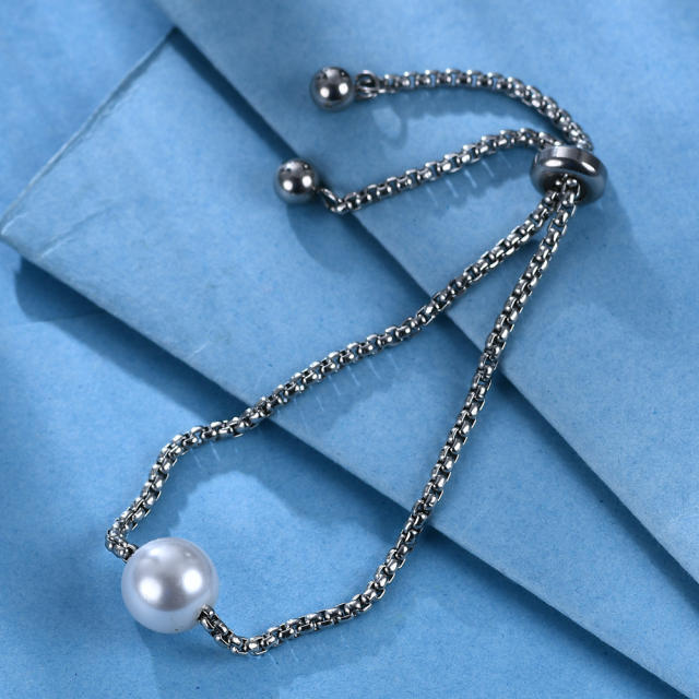 Titanium steel adjustable pearl bracelet