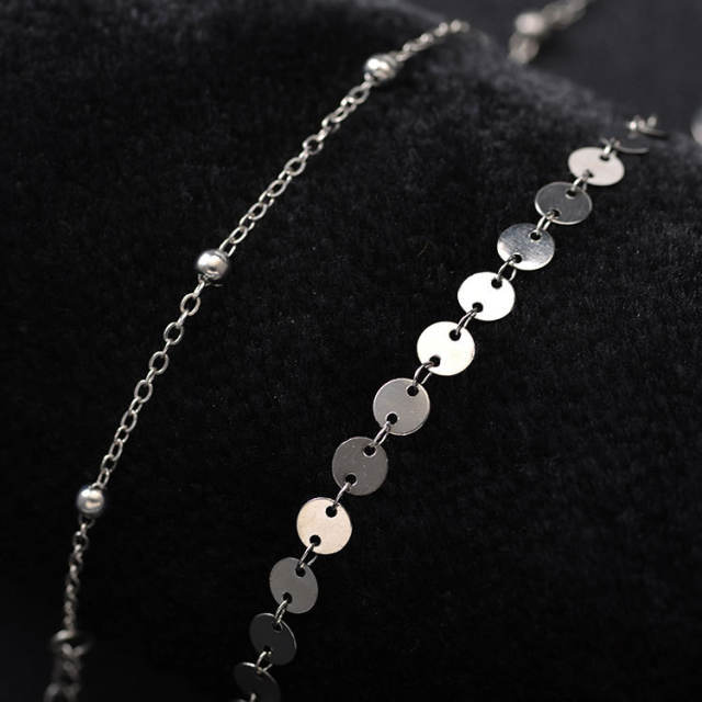 Metal sequins wafer double-layer chain anklet
