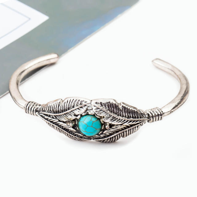 Turquoise feather open bangle