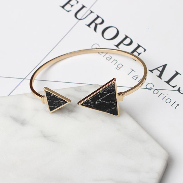 Natural marble double triangle open cuff bangle