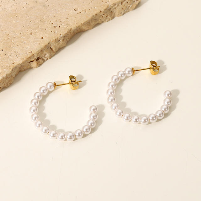 30mm small size pearl open hoop earrings