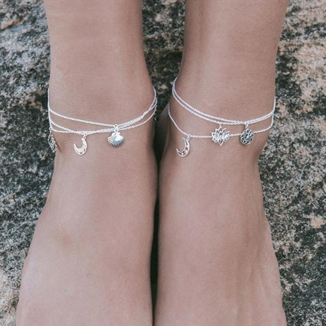 Shell circle lotus moon anklet simple jewelry