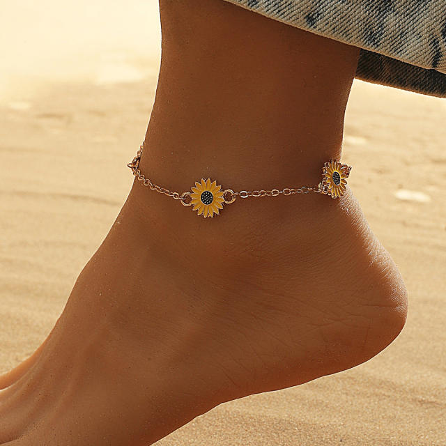Sun flower pendant chain anklet