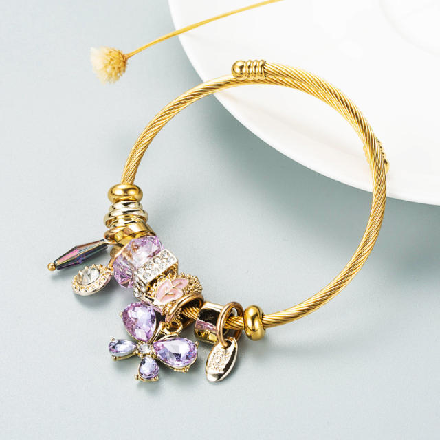 DIY glass crystal butterfly charm beaded bangle